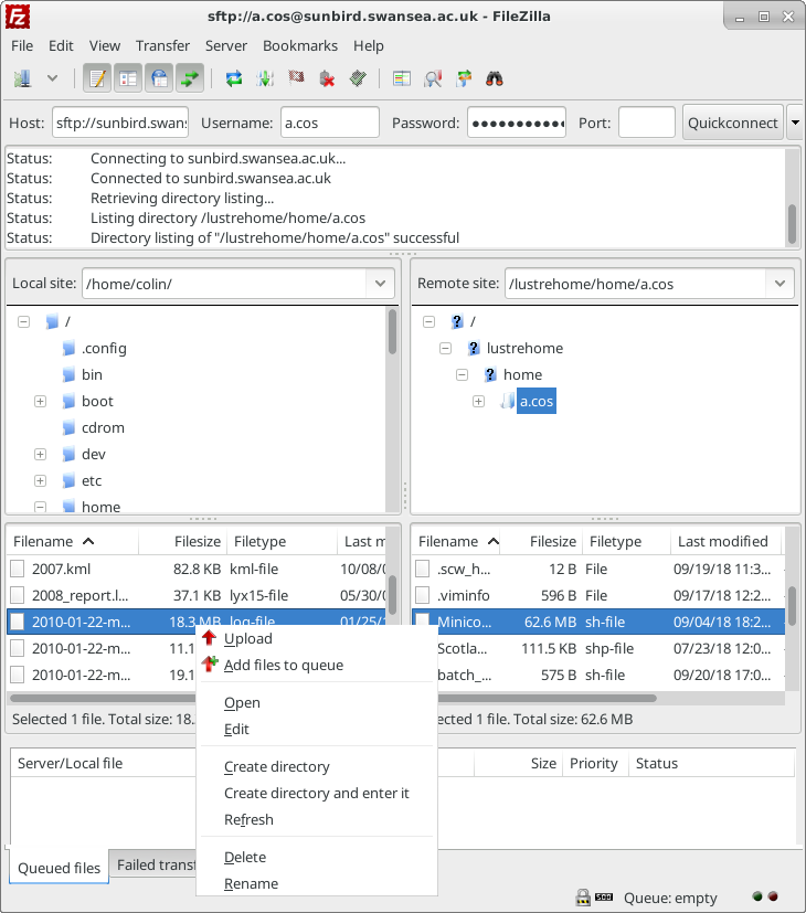 Transferring files using FileZilla