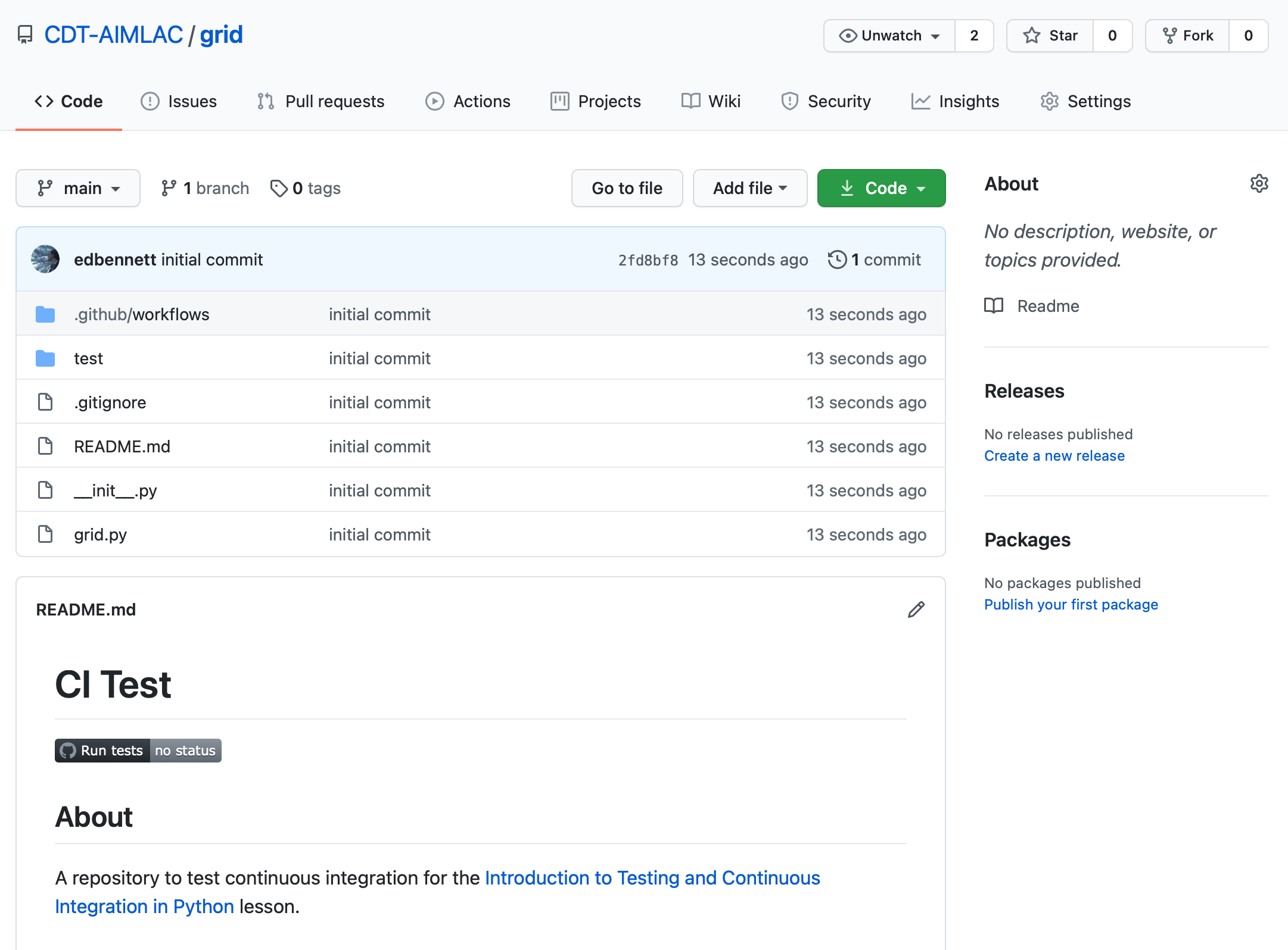 Screen shot of the GitHub repository page showing the build status badge